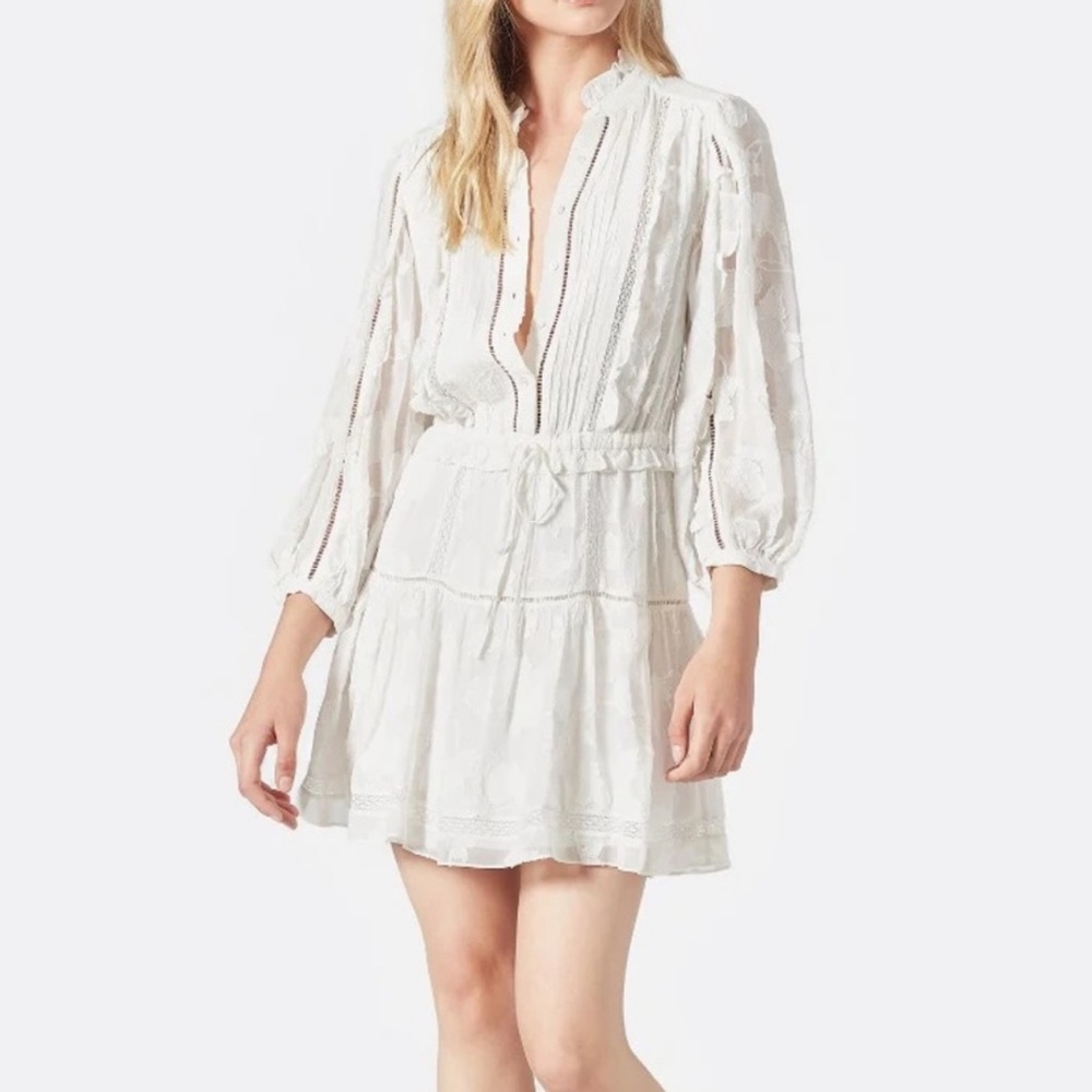NWT, Joie Adel B Mini Button High Neck Three Quarter Sleeve Dress Porcelain, XL